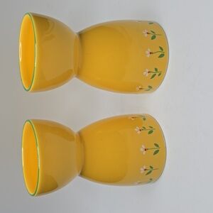 Ceramic Egg Cups 1985 Teleflora Yellow Daisies Set of 2 Vintage Spring